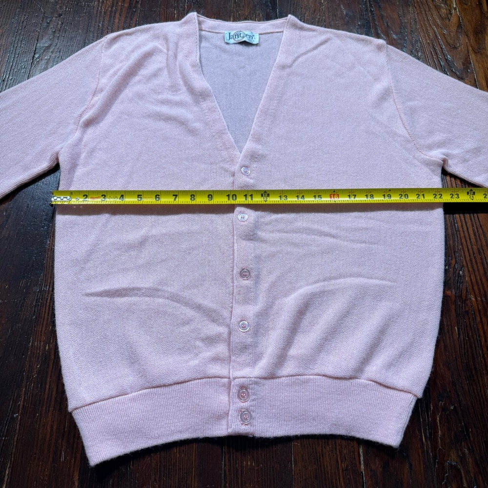 Vintage 80s Jantzen Cardigan Women L Pink V Neck Button Up Knit Made in USA - Picture 6 of 8